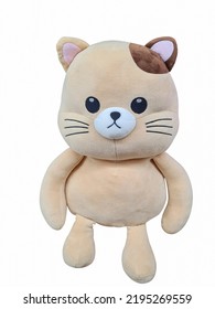 Brown Fat Cat Plush Toy Isolated On White Background. 