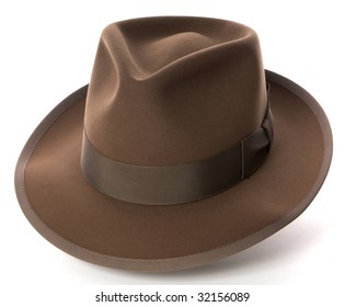 Brown Fedora Hat On White Background