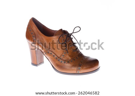 brown female boot isolated on white background. Classic shoes