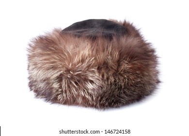 brown female fur hat isolated on white background