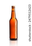 brown full bottle with beer on white background