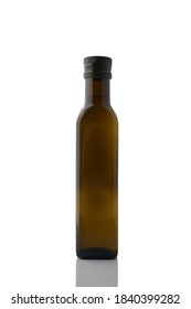 Brown Glass Bottle With Under Oil Or Soy Sauce Without Label Isolated On White Background.