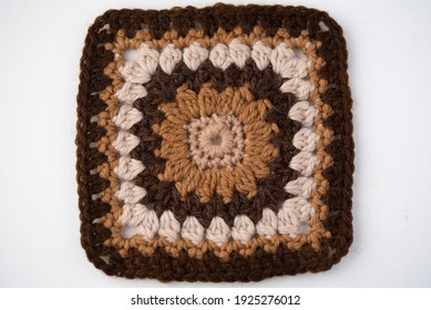 Brown Granny Square On A White Background