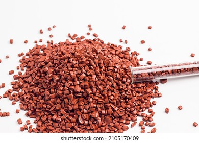 Brown Granules Of Polypropylene, Polyamide. Background. Plastic And Polymer Industry. Microplastic Products.