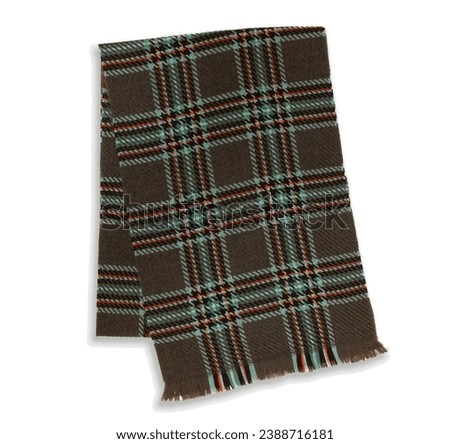 Brown gray cotton wool thread scarf. Thick and warm scarf for the coming season. Clothing to wear in autumn and winter frigid seasons. Outfit to keep your face, neck and back warm isolated on white