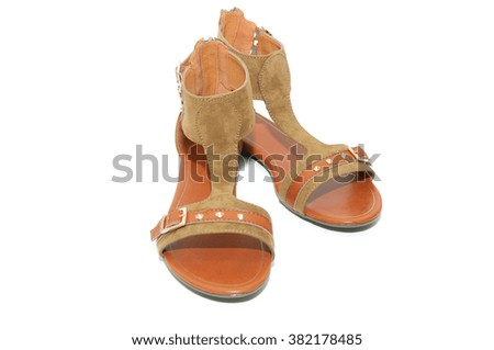 Brown & Green sandals on white background