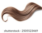 Brown hair isolated on white background. Long wavy ponytail