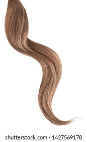 Brown Hair Isolated On White Background. Long Wavy Ponytail