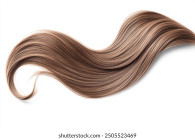 Brown hair isolated on white background. Long wavy ponytail