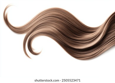 Brown hair isolated on white background. Long wavy ponytail