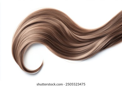 Brown hair isolated on white background. Long wavy ponytail