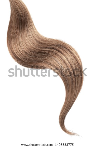Brown hair isolated on white background. Long\
wavy ponytail
