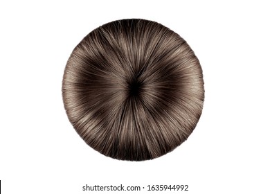 Brown Hair On White, Isolated. Doughnut Bun