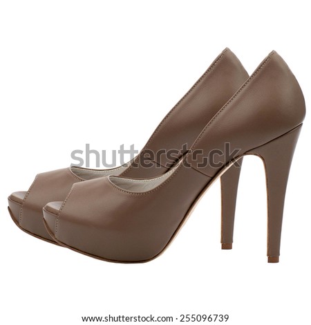 Brown high heel women shoes isolated on white background.
