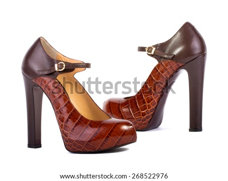 Brown high heel women shoes isolated on white background