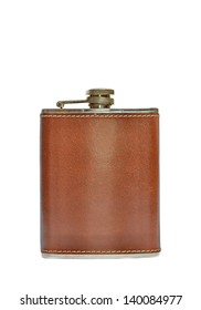 Brown Hip Flask Isolated On White