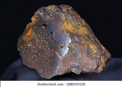 Brown iron ore close up, sample of iron ore (hematite with limonite). Deposit Russia