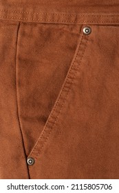 Brown Jeans Pocket. Close Up.