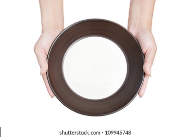 Brown Kitchen Plate A Hand Holding From Top View On Background White