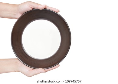 Brown Kitchen Plate A Hand Holding From Top View On Background White