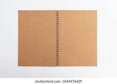 Brown Kraft Ring Notebook Fully Opened on White Background