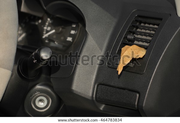 Brown leaf in the car air. dirty air\
conditioning.Health-care\
concept.