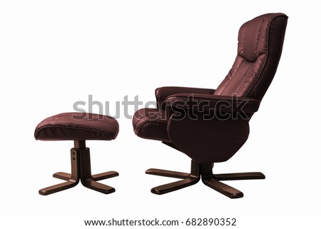 Brown leather armchair with footrest isolated on white background, work with clipping path.