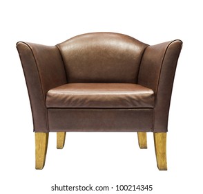 Brown leather armchair isolated on white background