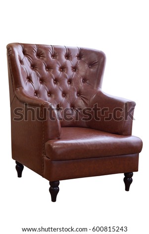 Brown leather armchair isolated on white background, with clipping path.