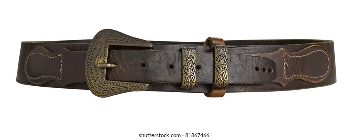 brown leather belt isolated on white background.
