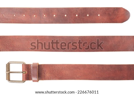 Brown leather belt set isolated on white, clipping path included