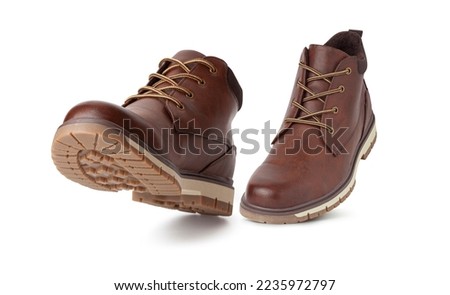 Brown leather boots, Men’s brown ankle boots, isolated on white background with clipping path