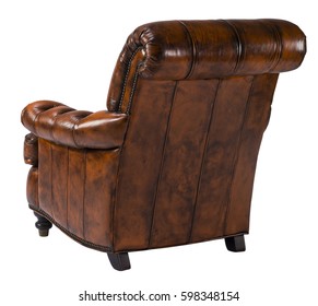 Brown Leather Chair Back View With Clipping Path.