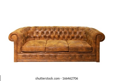 Brown Leather Chesterfield Sofa Isolated Included Clipping Path