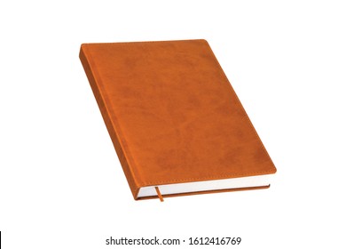 Brown Leather Daily Planner Isolated On The White Background. The Personal Notepad Planner Monthly Is A Great Way Of Keeping Yourself Organized. 