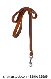 Brown leather dog leash isolated on white