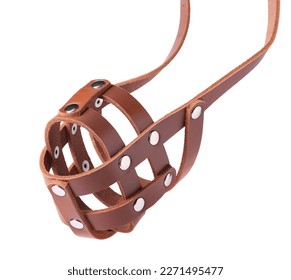 Brown leather dog muzzle isolated on white - Shutterstock ID 2271495477