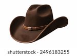 Brown leather hat isolated on white background .Leather western hat 