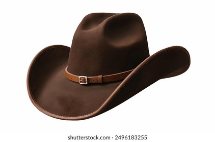 Brown leather hat isolated on white background .Leather western hat 