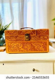 Brown Leather Jewelry Box On Dresser