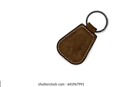 Brown Leather Key Chain On White Background