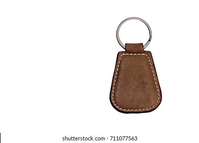 Brown Leather Key Chain On White Background