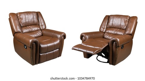 Brown Leather Recliner Chair Isolated On White Background