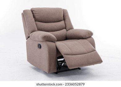 Brown Leather recliner chair isolated on white background, Comfortable Modern Recliner Sofa on Minimalist and Modern Home, Brown reclining chair isolated, 
					Brown luxury leather recliner sofa
