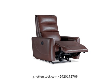 Brown Leather recliner chair isolated on white background, Comfortable Modern Recliner Sofa on Minimalist and Modern Home, Brown reclining chair isolated, Brown luxury leather recliner sofa