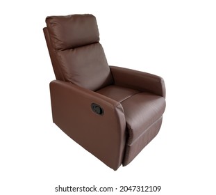Brown Leather Recliner Chair On Isolated White Background