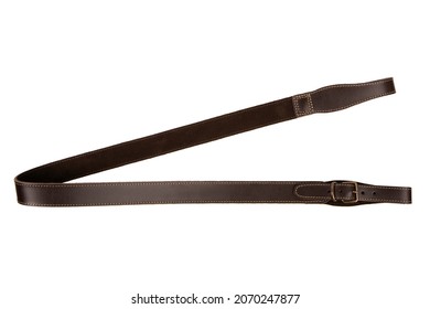 Brown leather shoulder strap for a gun isolated on white background