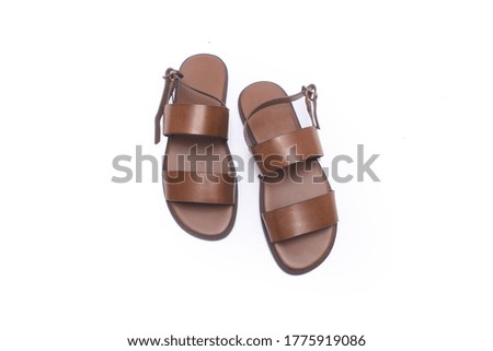 brown leather summer sandals, on a white background, casual shoes


