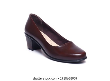 Brown Leather Woman Heel Ballerina Isolated