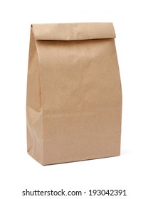 Brown Lunch Bag Isolated With A Clipping Path, On A White Background.  